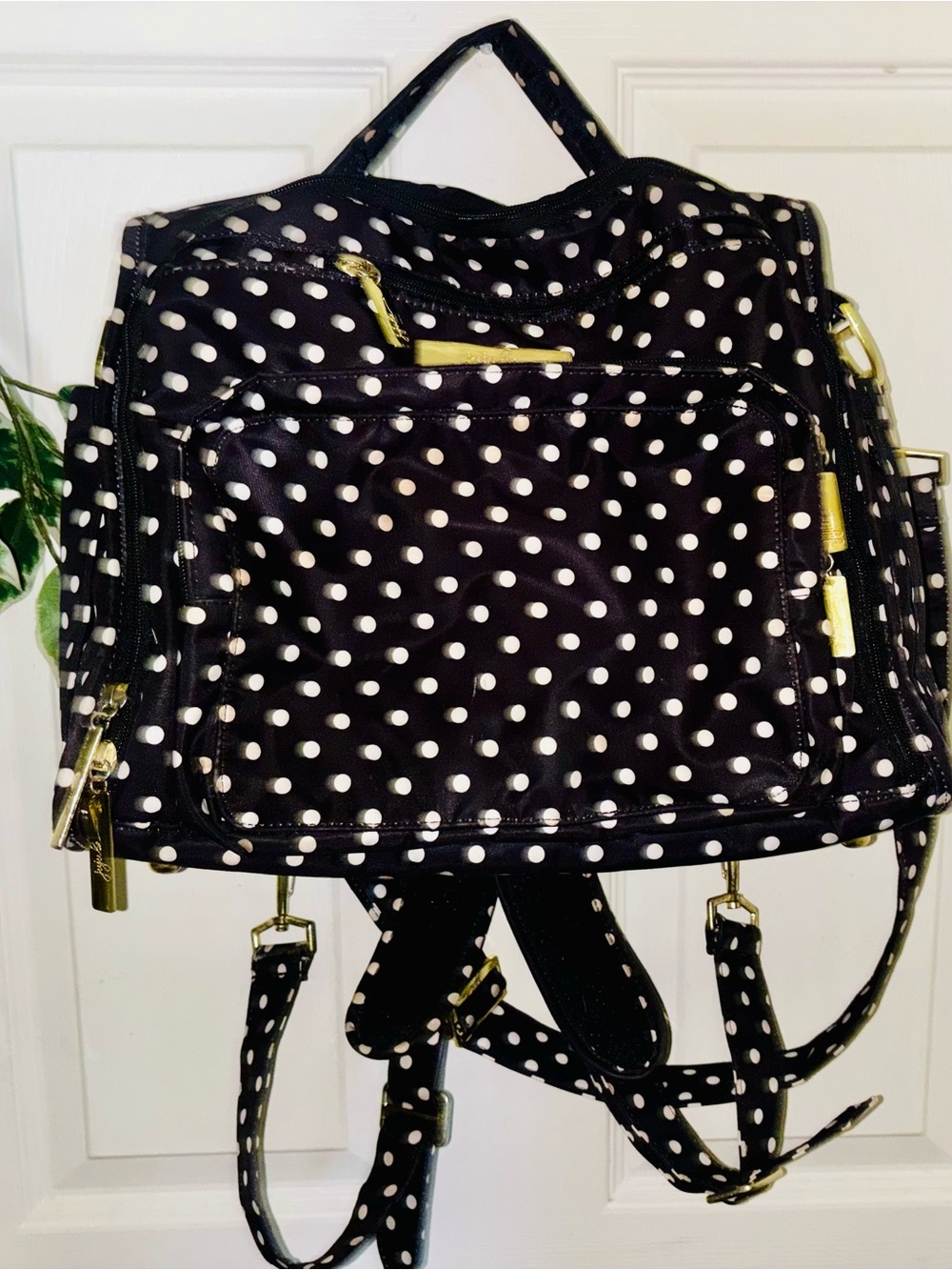 Black Polka Dot Convertible Backpack Diaperbag